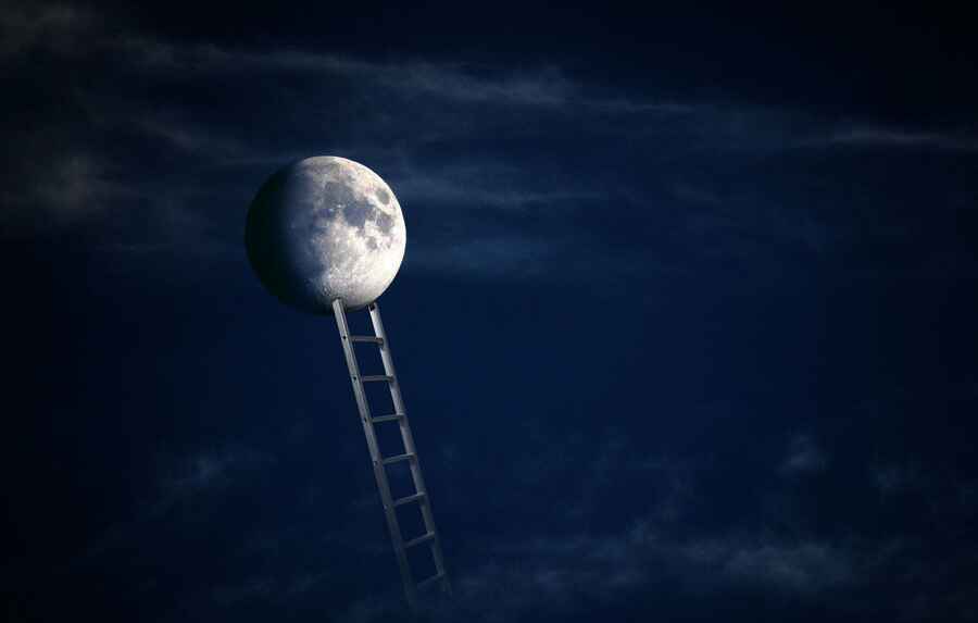 Ambition concept shown as ladder against the moon