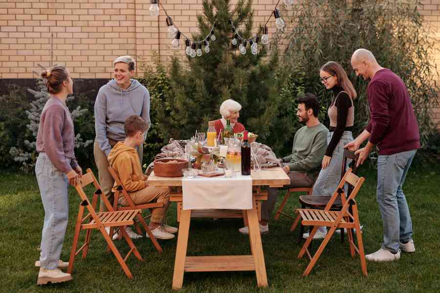 Family having a picnic in a garden