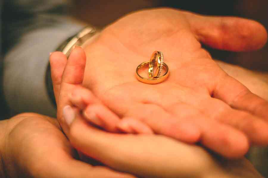 Wedding bands in couples hands