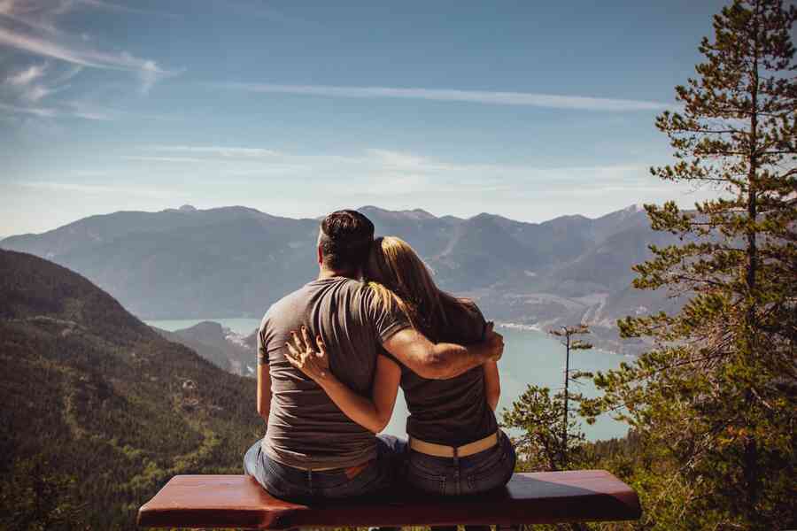 A man and woman sitting on a bench together