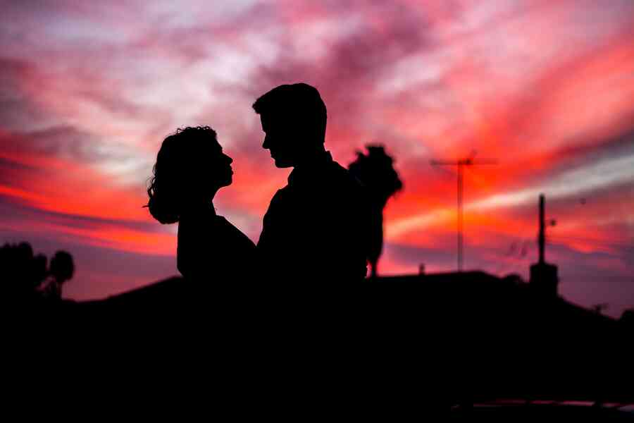 Love and romance and a silhouette of a couple