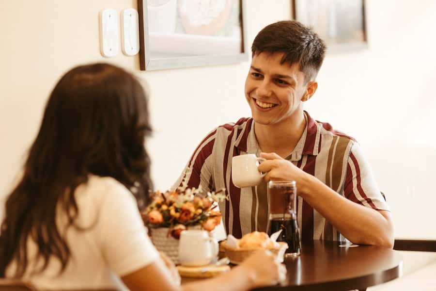 Couple eating in restaurant