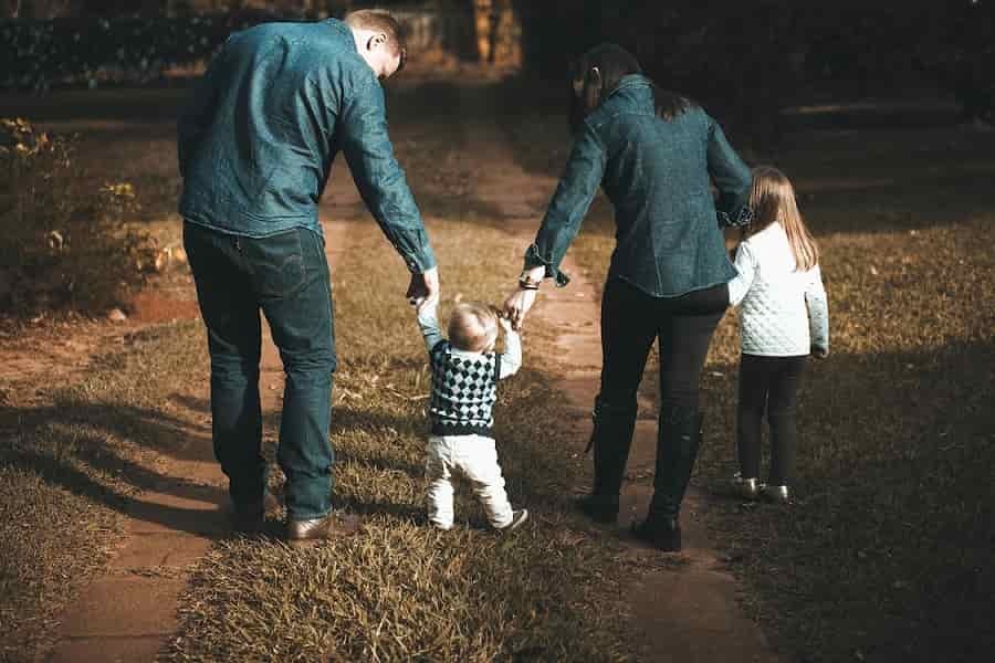 Family walking on path