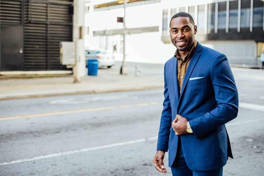 Man wearing blue blazer