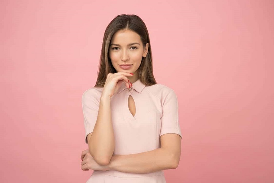 Woman wearing pink top